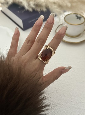 新款手饰欧美风嘻哈镶嵌树脂时尚高级指环百搭不规则几何戒指