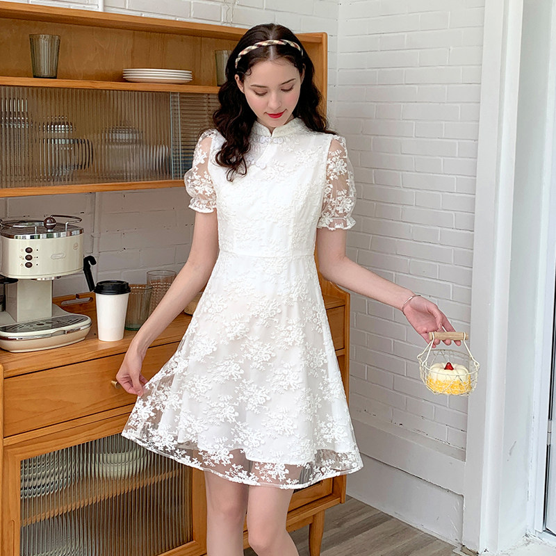 毛菇小象网纱旗袍扣女2020夏连衣裙 毛菇小象连衣裙