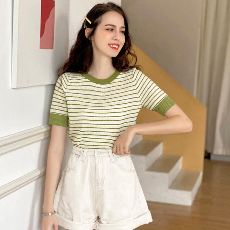 毛菇小象短袖2020年夏新款条纹t恤 毛菇小象T恤