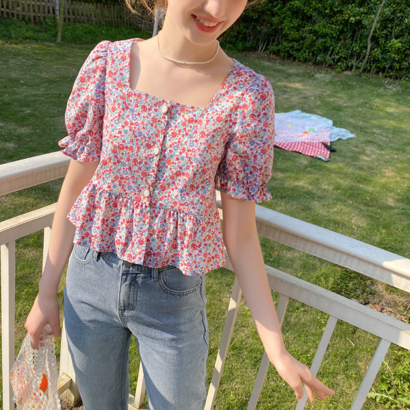 毛菇小象方领泡泡袖2020新法式衬衫 毛菇小象衬衫