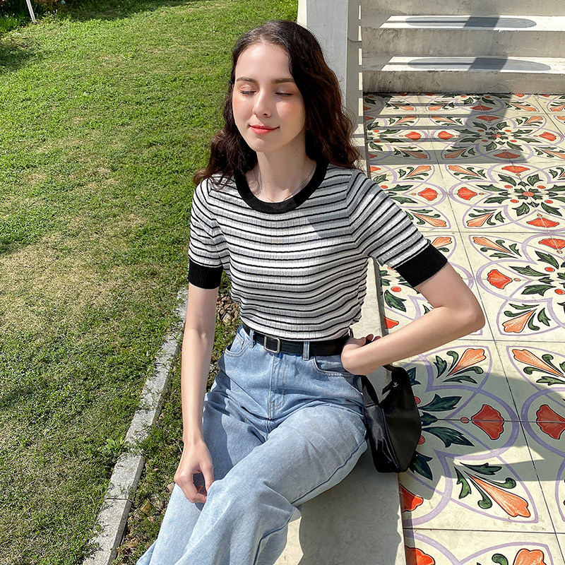 毛菇小象短袖2020年夏新款条纹t恤 毛菇小象T恤