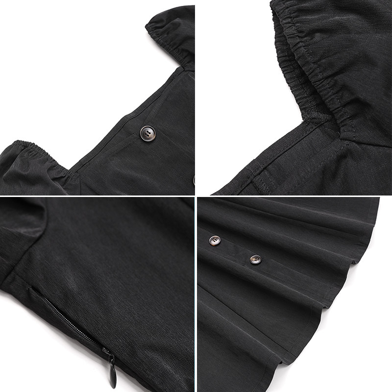 毛菇小象黑色方领女2020夏连衣裙 毛菇小象连衣裙