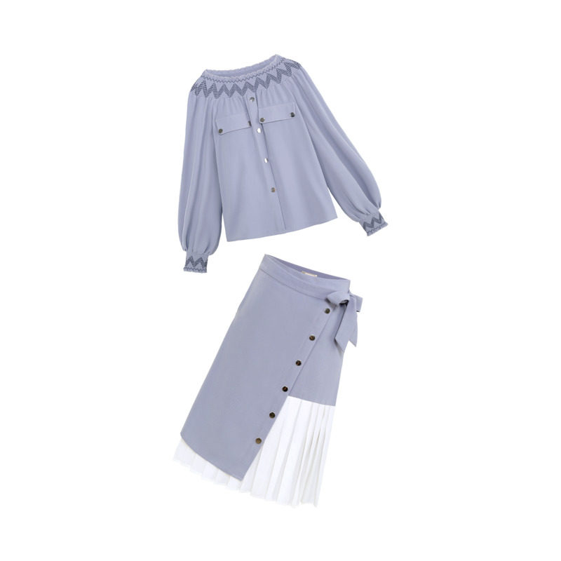 毛菇小象2020新款夏两件套装半身裙 毛菇小象蕾丝衫/雪纺衫