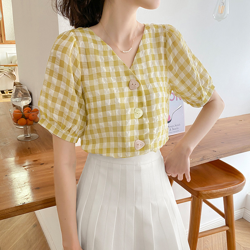 毛菇小象格子2020夏新款韩版衬衫 毛菇小象衬衫