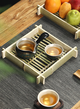 纯手工竹编托盘茶具收纳盘