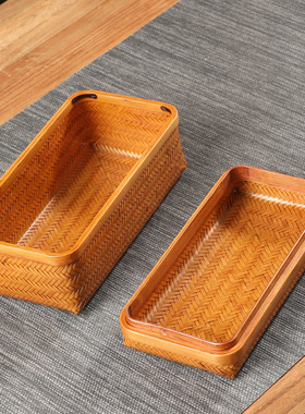 纯手工竹编大漆茶具收纳盒
