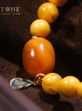 蜜蜡手串女款天然正品俄料琥珀鸡油黄手链文玩玉石新中式普琳丝