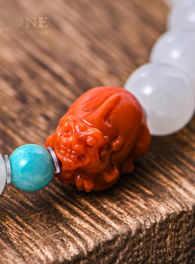 天然和田玉手串新疆白玉籽料南红貔貅直切蜜蜡绿松石手链女普琳丝