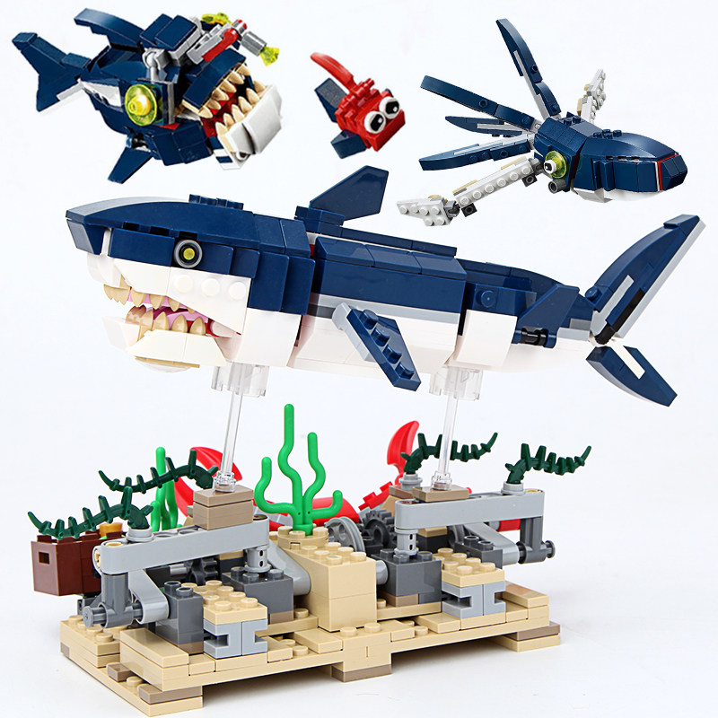 中国积木创意百变三合一系列鲨鱼机甲儿童拼装益智儿童玩具男孩子,淘宝优惠券,粉丝福利购,淘宝优惠卷