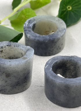 3件价新疆和田玉青花籽扳指戒指边角料指环戒圈玉石料圆圈包邮t