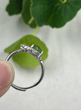 新疆和田玉碧玉菠菜绿如意随型路路通戒指手饰包邮1.5克可调节