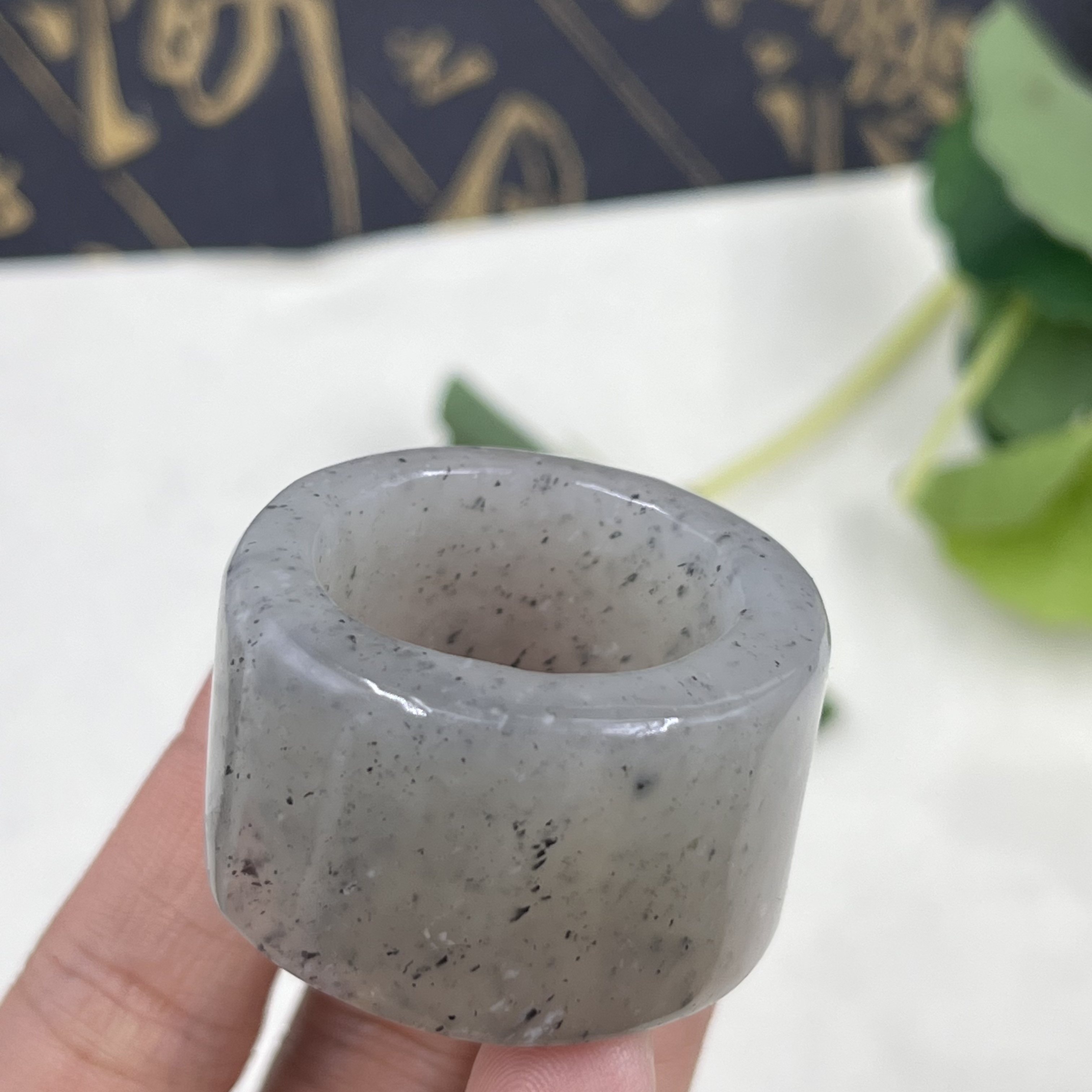 With certificate, Xinjiang Hotan jade dot ink blue and white seed ring ring, 23-finger ring, ring ring, free shipping