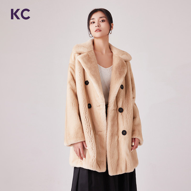 kc 皇冠级一短米黄色2022进口水貂皮草外套女貂绒大衣中长款冬装