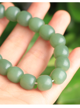 碧玉粉青老型珠手串鸭蛋青