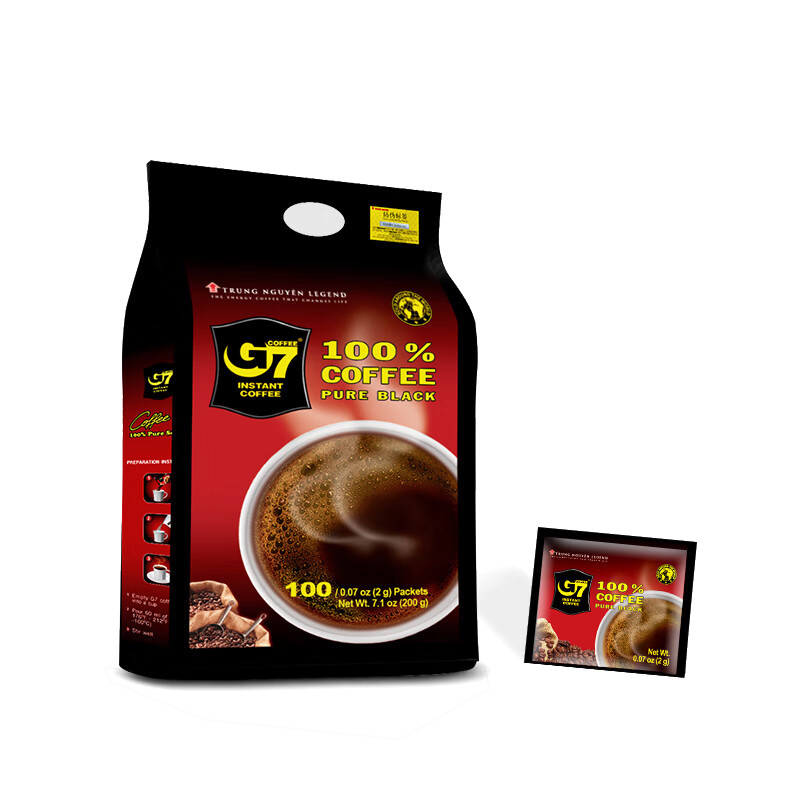 中原G7速溶黑咖啡粉200g*1袋上班族早餐饮品休闲分享装办公室,淘宝优惠券,粉丝福利购,淘宝优惠卷
