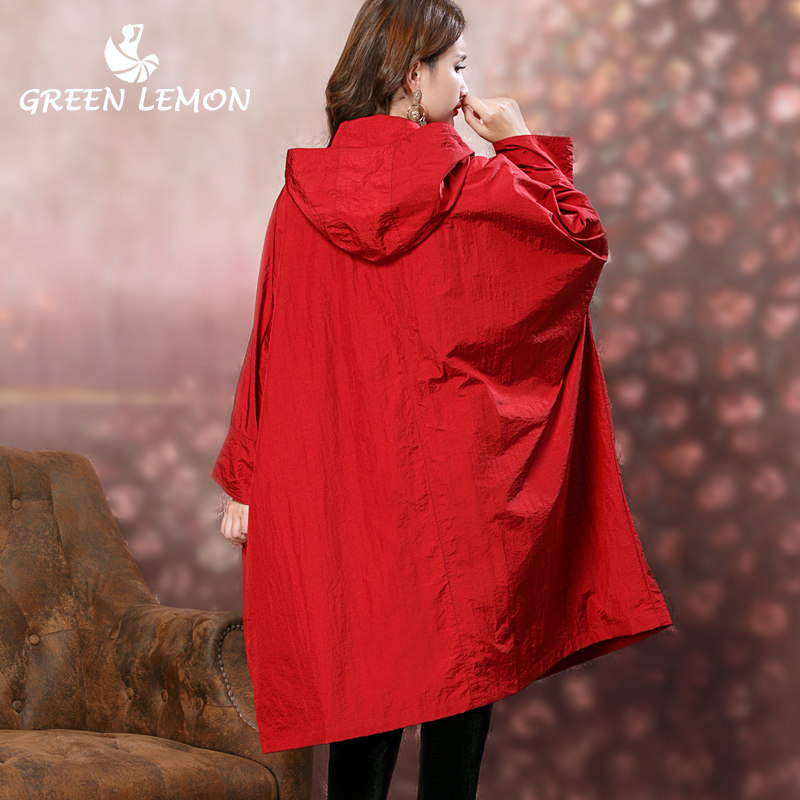 海上彩虹春秋装红宽松斗篷连帽蝙蝠 greenlemon风衣