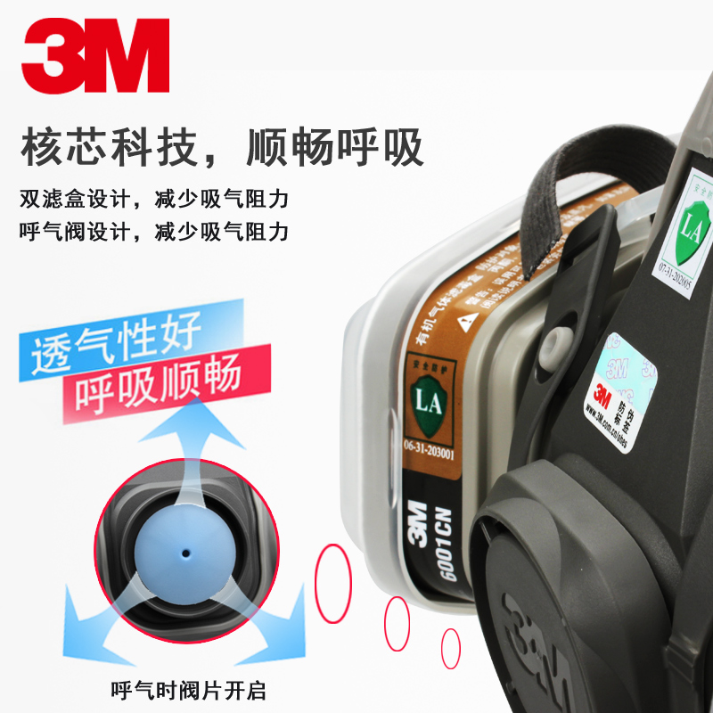 3M6200防毒面具实验室防酸性化工气体面俱氯化氢喷漆甲醛防毒头罩 - 图1