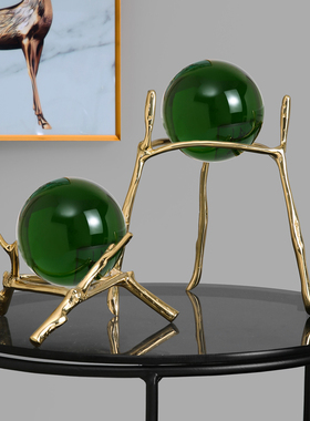 轻奢风纯铜招财黄色电视柜水晶球