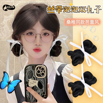Wig Balls Subhead Female Emulation LAZY PERSON FASHION SWEET AND COOL WIND DUCKBILL PINCH RIBBON WITH BUBBLE FLOWER BUDS DOUBLE BALLS HEAD