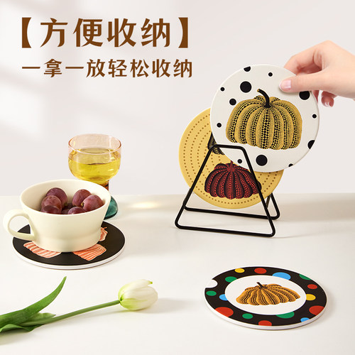 南瓜隔热垫餐桌垫高级感轻奢防烫耐高温碗垫软木茶杯垫锅垫家用 - 图2