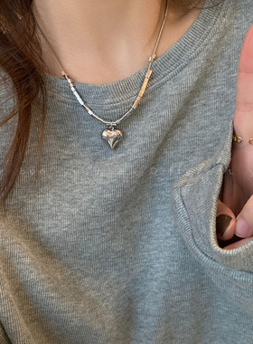 立体爱心方块项链ins小众时尚气质设计感钛钢卫衣链子冷淡风配饰