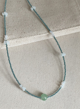 小清新绿色水晶串珠花朵项链女轻