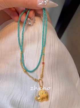 炸珠小象绿松色项链福禄万能链轻
