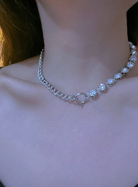 锆石钛钢一字扣项链女