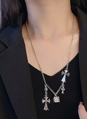 原宿风十字架流苏长款项链