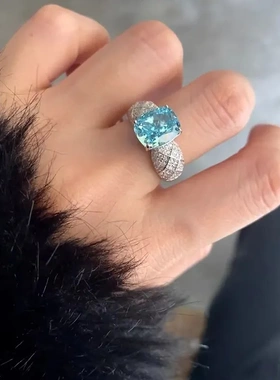 辉之翼珠宝直播新款S925银帕拉伊巴7*9mm肥方捕梦网戒指环时尚款