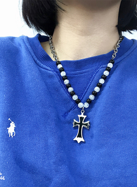 钛钢男女可以调节刻字十字架项链