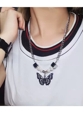 蝴蝶锁骨链钛钢男女项链