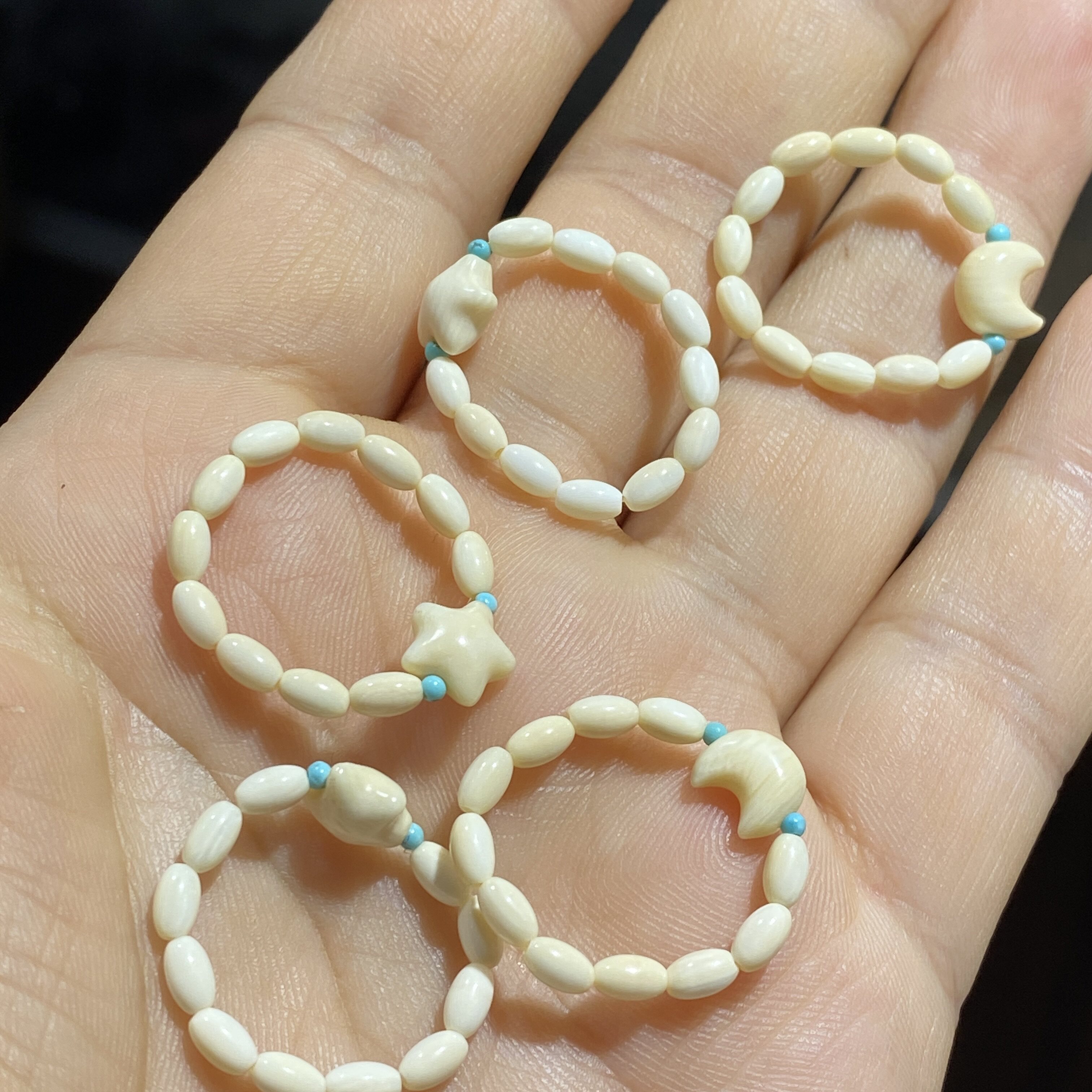 Natural mammoth ivory rice beads star moon ring ring multi-treasure necklace bracelet running ring diy accessories accessories