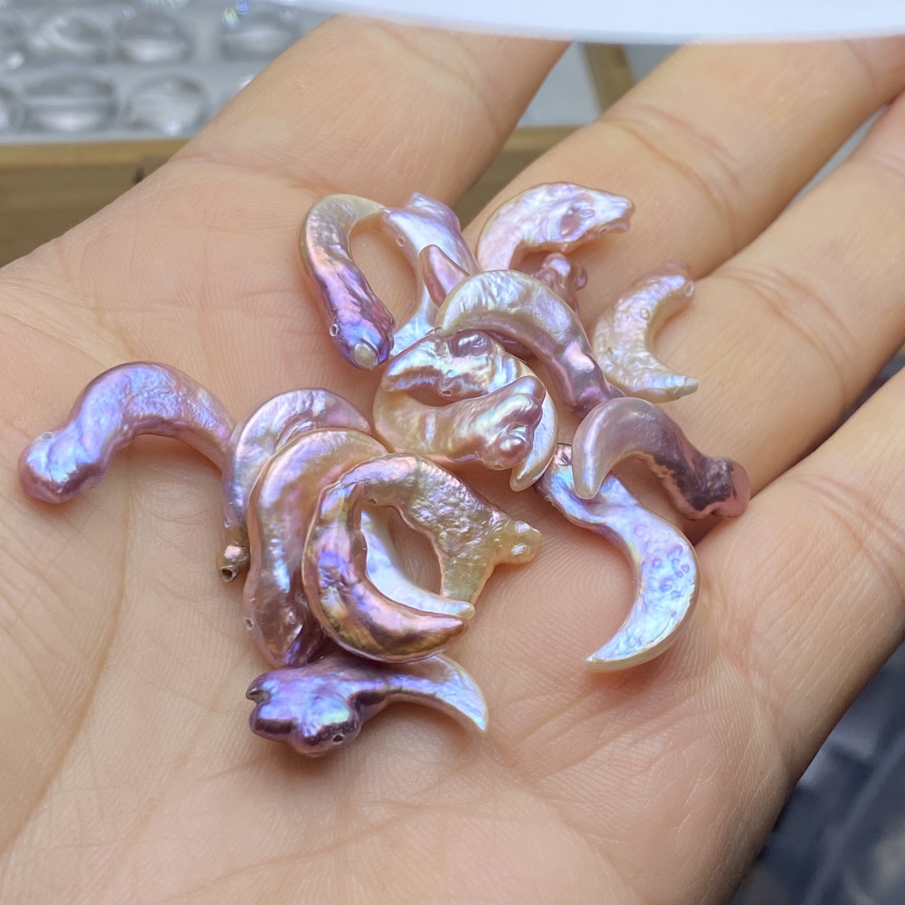 保真天然淡水珍珠巴洛克异形月亮牙项链吊坠耳环耳坠diy配件配饰 - 图2