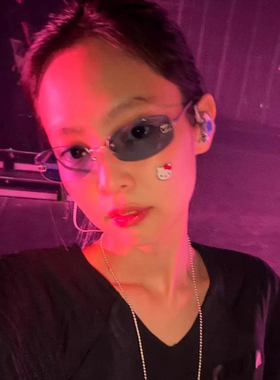小香风jennie珍妮蓝色无框墨镜女