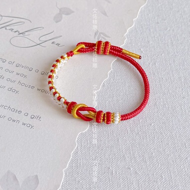布艺福禄红绳本命年红手绳女手工编织简约小众可穿配饰男女礼物