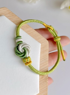 八股辫桃花手绳曼陀罗绿色可穿饰品黄金吊坠半成品女生闺蜜送人礼