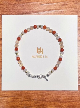 原创日系叠戴琉璃珠搭配黄铜天然玛瑙串珠手链女款红色手串