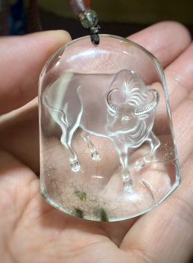 特色发晶幽灵水晶吊坠【福牛】