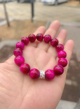 天然玫红虎眼12MM手链男女士虎睛石情侣水晶手串送母亲情侣礼物