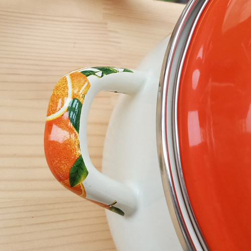 珐琅橙子大肚锅20cm24cm加厚搪瓷汤锅2L3L5L炖锅平底煎药锅煮面锅 - 图1