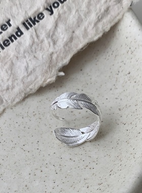 S925纯银羽毛开口可调女士戒指