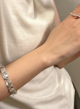 纯银肌理褶皱戒指开口时尚个性