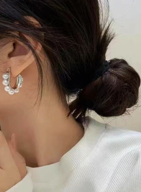 纯银珍珠耳扣女耳圈气质轻奢耳饰