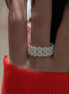 纯银韩版小众设计感编织纹理戒指