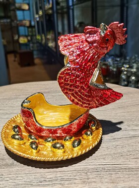 新款合金珐琅彩创意福鸡母鸡生金蛋桌面家居卧室装饰礼品摆件摆设