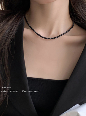 新中式黑色玻璃珠项链女