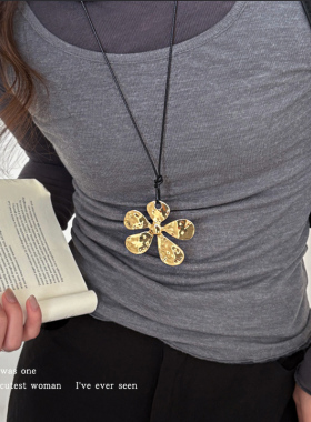 宋妍霏同款金属不对称花朵项链女