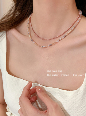 项链多巴胺彩色串珠叠戴锁骨链