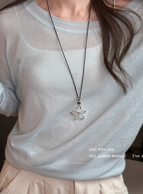 韩国ins风博主银色镂空花朵项链